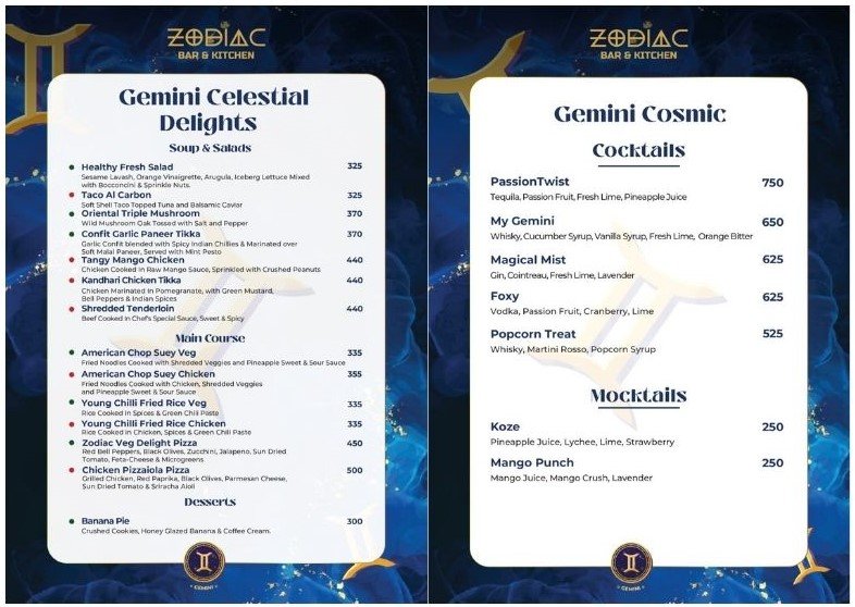 Zodiac Bar & Kitchen Unveils Exciting New Gemini Menu