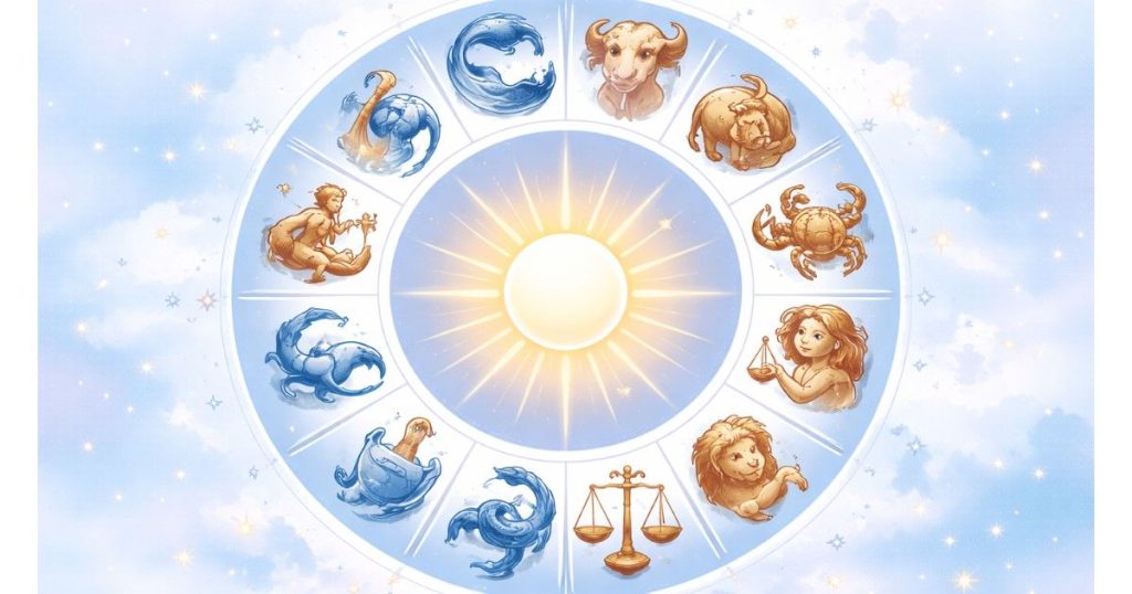 Horoscope Today, 6 February 2026 illustration showing zodiac wheel and planetary symbols in a simple design