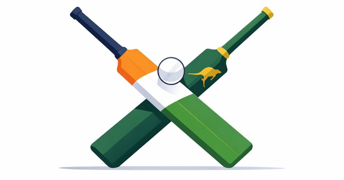 India match live score illustration showing crossed cricket bats and ball symbolizing India vs Australia 2026