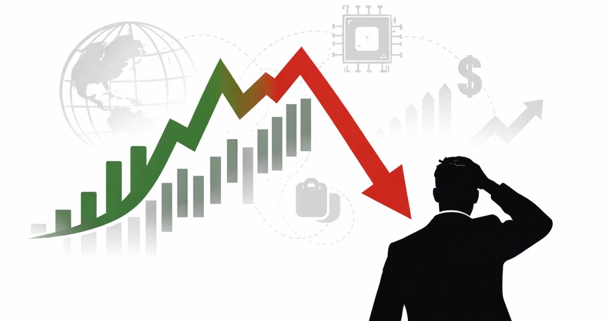 Sensex and Nifty Update 16 Feb showing sharp market volatility in a minimalist editorial illustration.