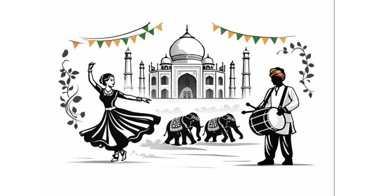 34th Taj Mahotsav 2026 cultural illustration.