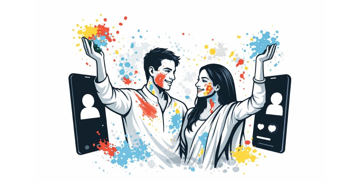 Bollywood Holi Moments showing popular actors celebrating Holi with bright colors, festive smiles, and traditional outfits during social media celebrations.