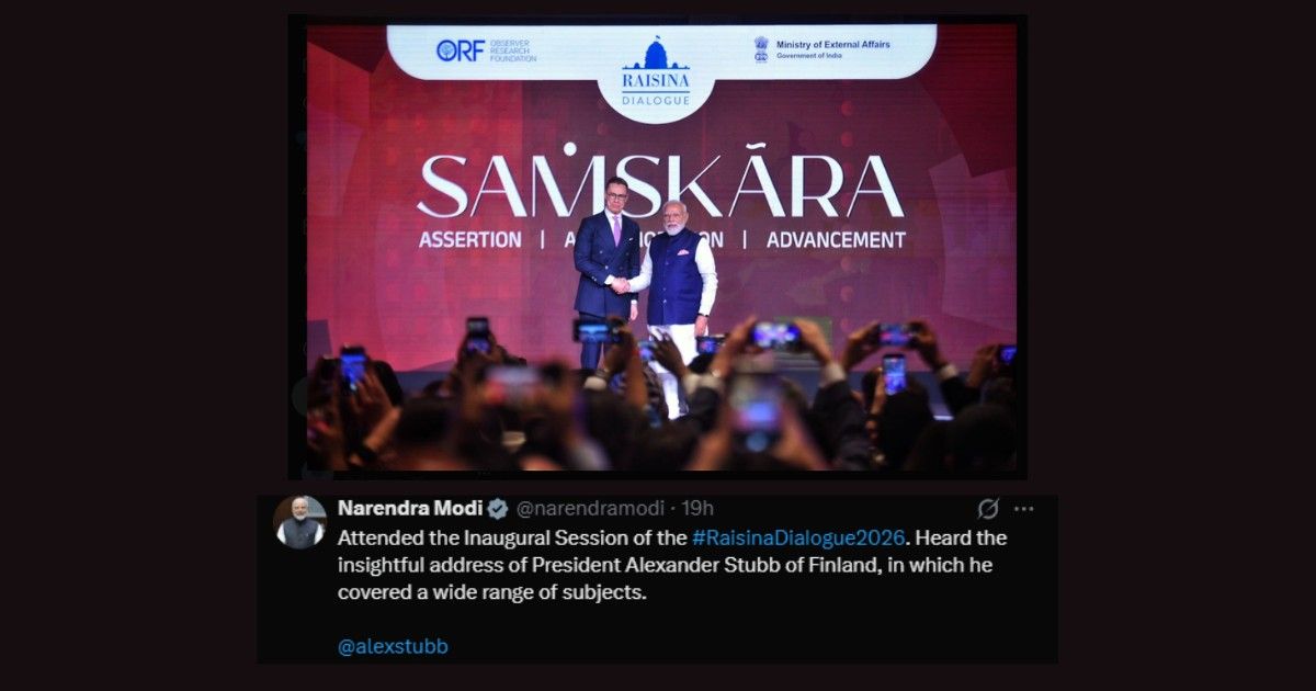 Prime Minister Narendra Modi with Finland President Alexander Stubb during the inaugural session of Raisina Dialogue 2026 in New Delhi.