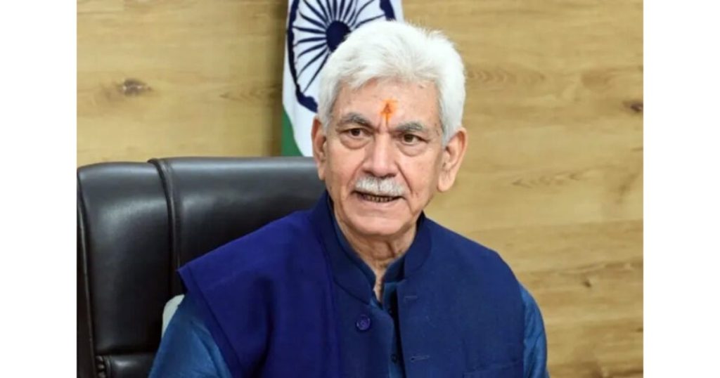Jammu and Kashmir Lieutenant Governor Manoj Sinha addressing an official event