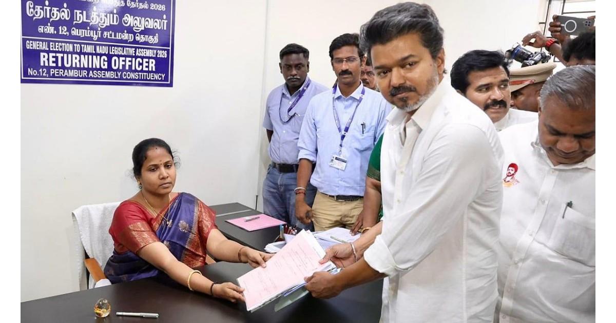 Vijay filing nomination papers in Perambur amid large crowd
