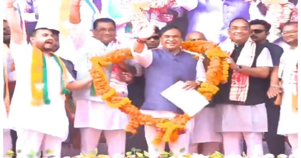Himanta Biswa Sarma addressing election rally in Assam predicting BJP alliance victory