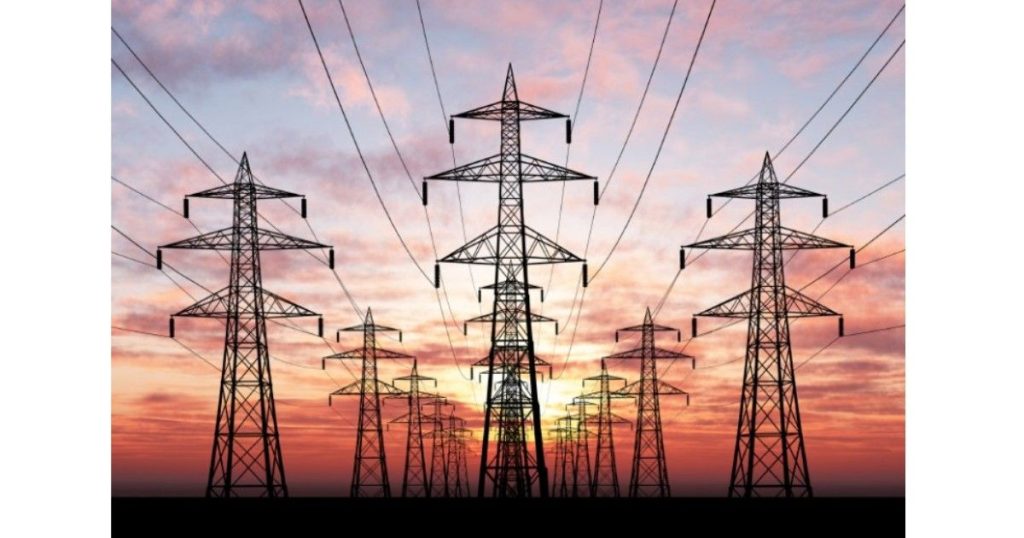 IPO Om Power Transmission concept with stock market graph and power lines