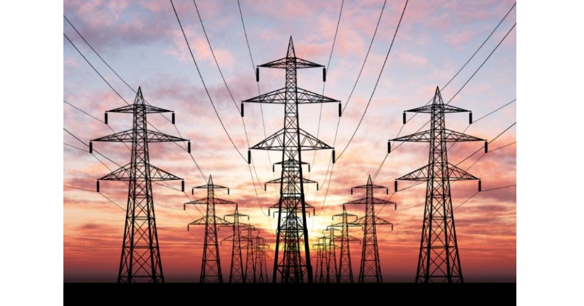 IPO Om Power Transmission concept with stock market graph and power lines