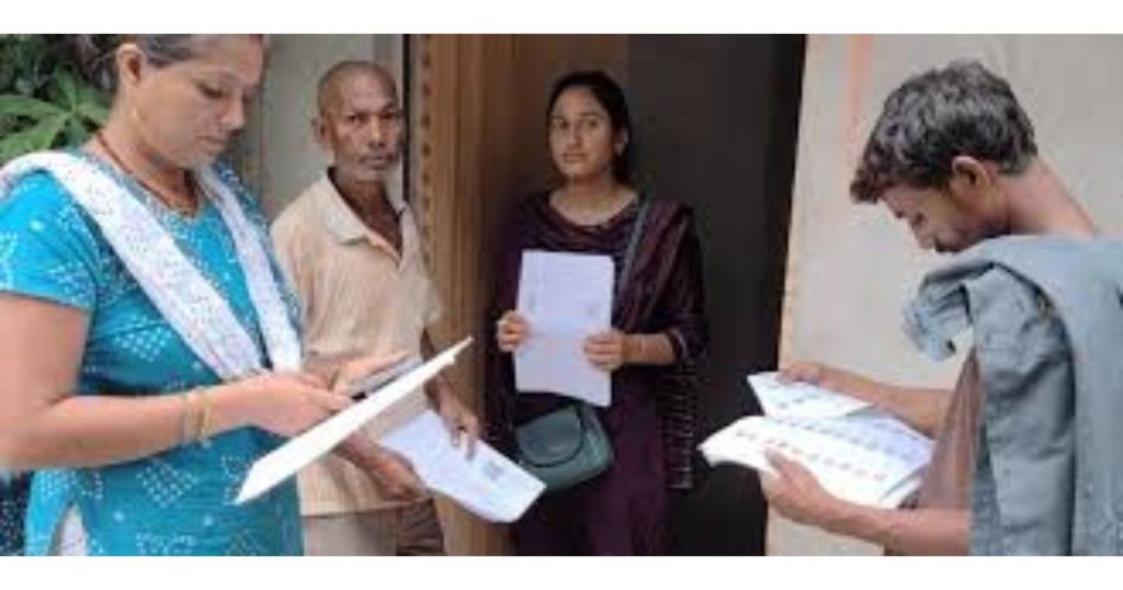 Large group of voters standing in queue showing increase in voter registration in Uttar Pradesh