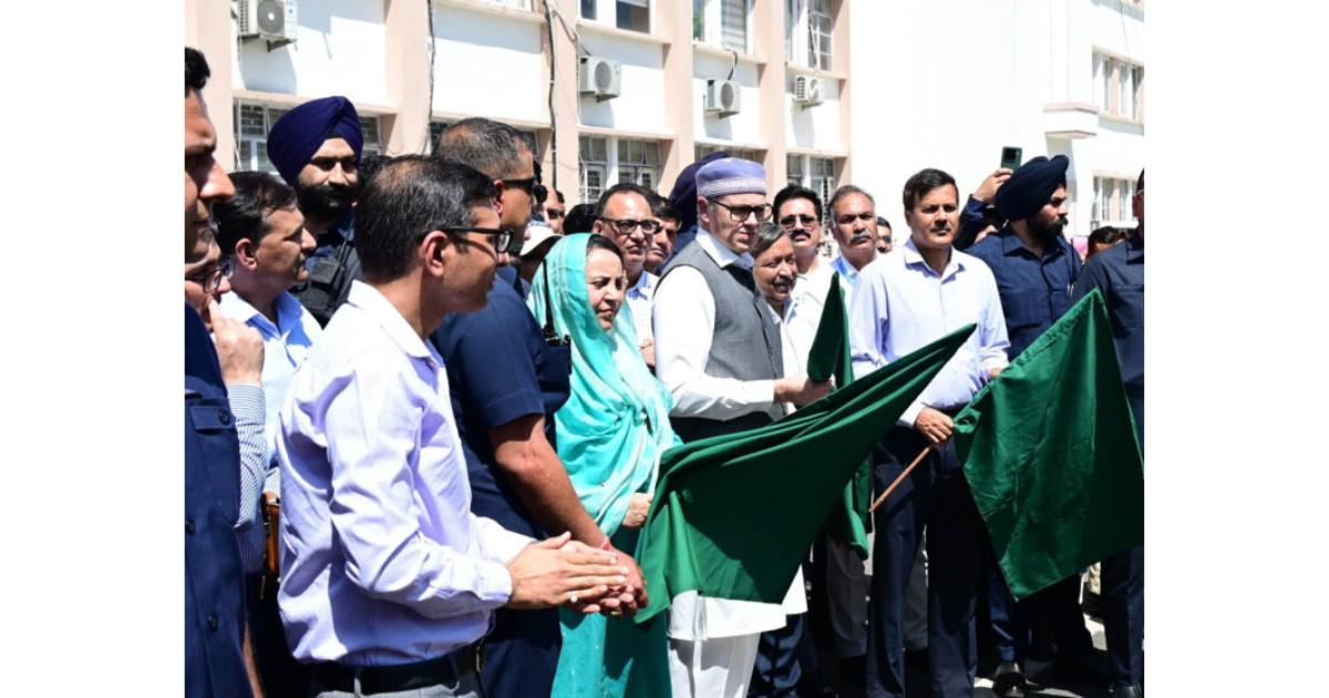 Omar Abdullah flagging off ambulances in Jammu to improve healthcare access in Jammu and Kashmir