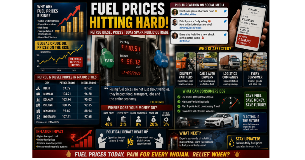 petrol diesel prices today displayed at an Indian fuel station with petrol crossing Rs 100 mark
