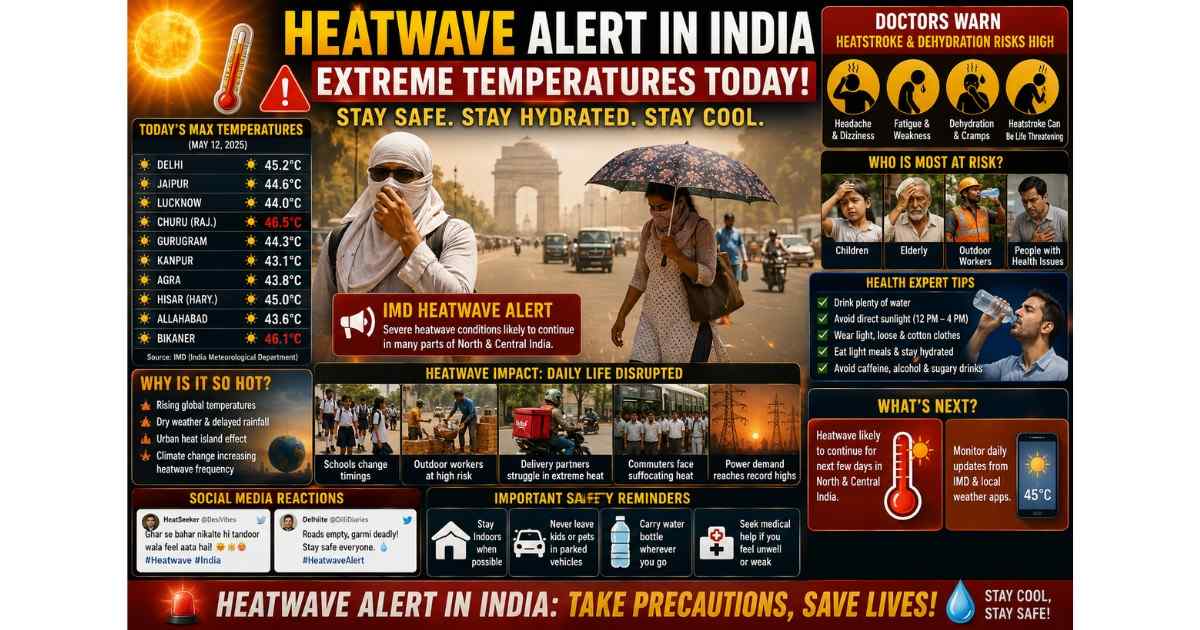 heatwave alert in India showing scorching roads and commuters struggling in extreme temperatures
