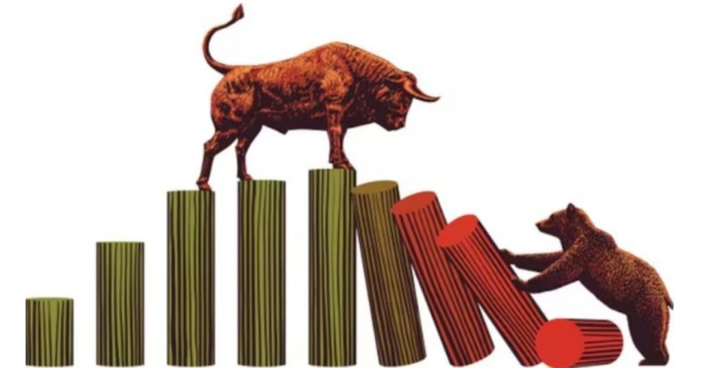 Stock market screen showing Sensex and Nifty movement