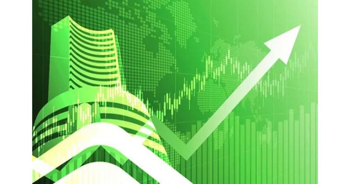Stock market trading screen showing Sensex and Nifty gains