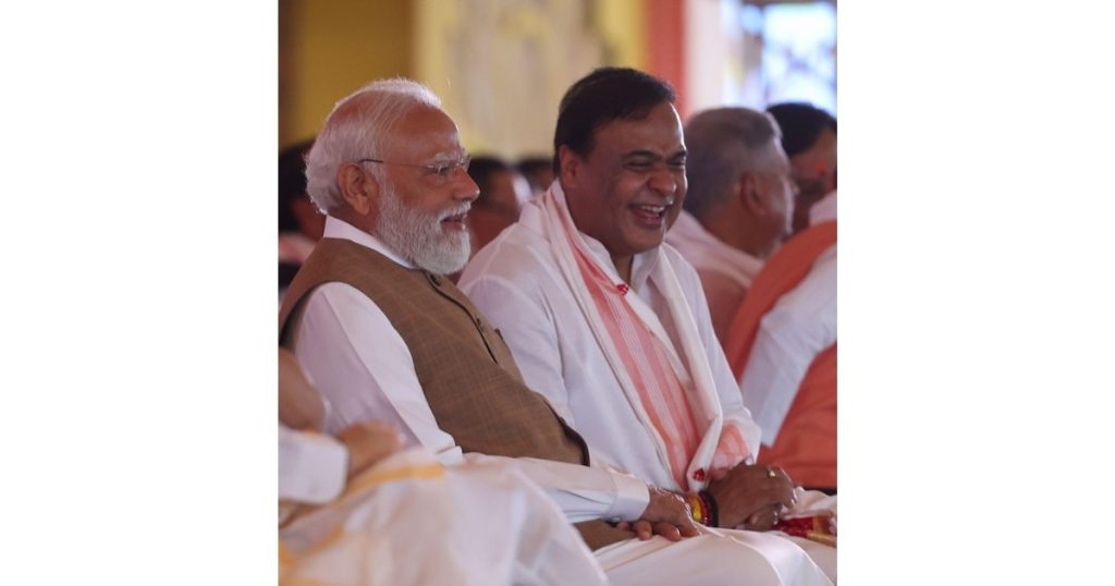 P M Modi congratulating Assam Chief Minister Himanta Biswa Sarma after NDA victory