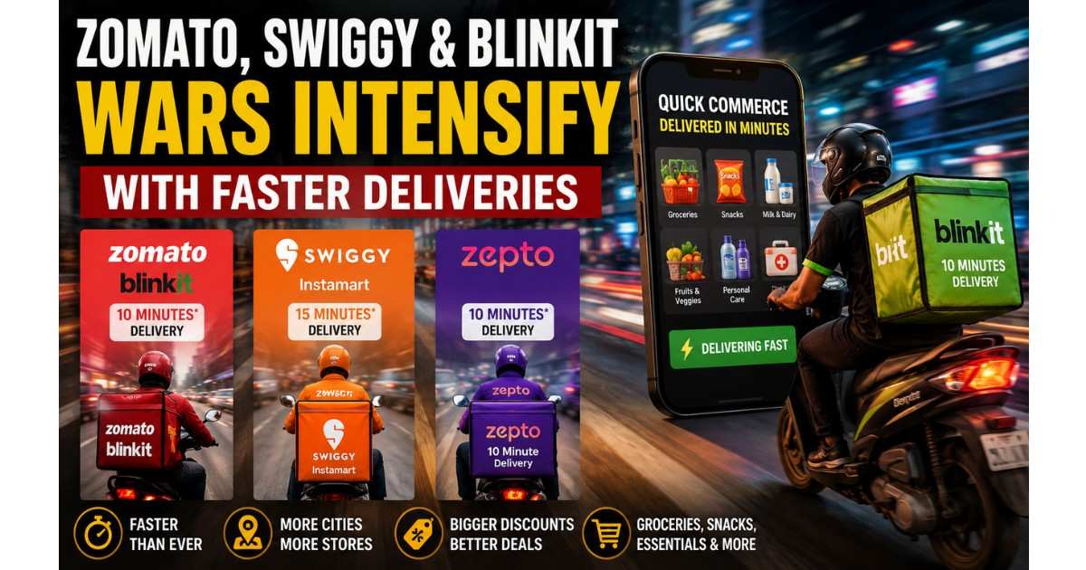 Quick commerce India witnesses fierce competition as Zomato, Swiggy and Blinkit push for faster deliveries.