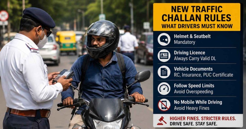 Traffic police stopping bikers during enforcement drive under new traffic rules India update