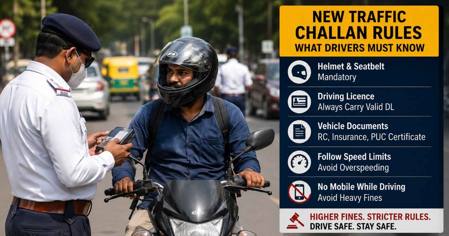 Traffic police stopping bikers during enforcement drive under new traffic rules India update