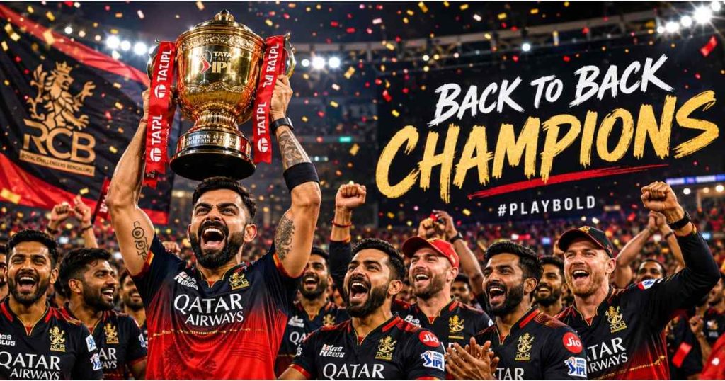RCB players celebrating consecutive IPL championship victories